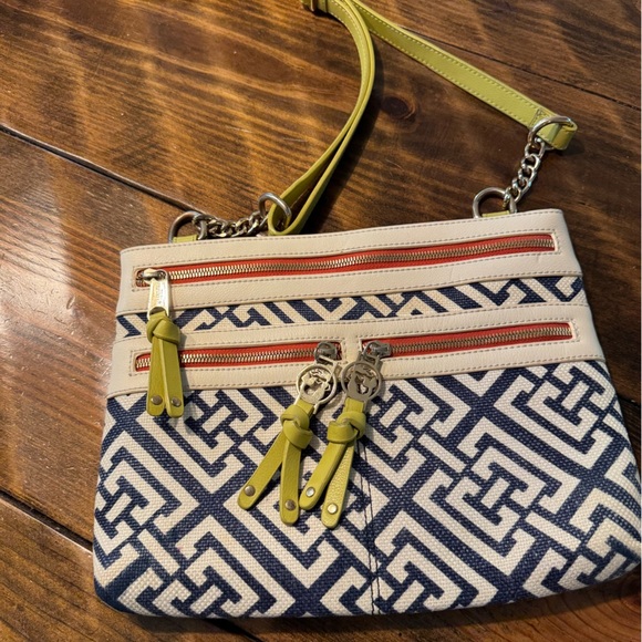 Spartina 449 blue/white lime purse. Crossbody. Linen and genuine leather - Picture 2 of 11